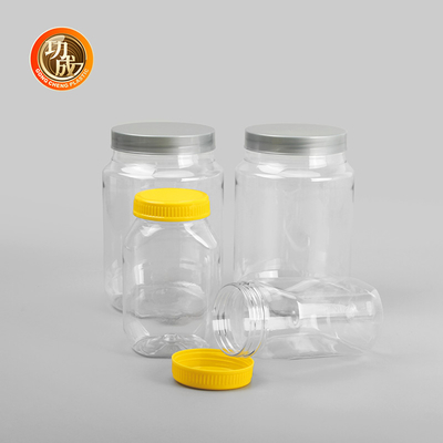 Tarro de galletas plástico vacío del ANIMAL DOMÉSTICO de la categoría alimenticia de la botella del atasco de la boca ancha