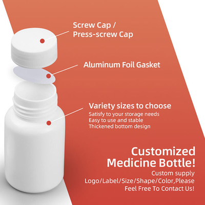 Botella plástica de encargo de la medicina del HDPE del tapón de tuerca de la botella de píldora de la categoría alimenticia