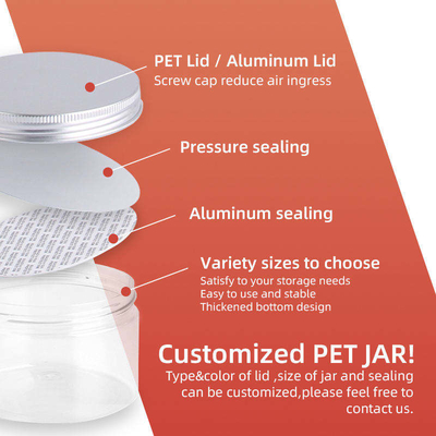 Envases de encargo del caramelo del plástico transparente del ANIMAL DOMÉSTICO con la tapa de aluminio reciclable