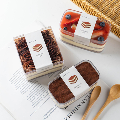 Caja de empaquetado dulce del Tiramisu de la torta del contenedor de almacenamiento de los pasteles del postre cuadrado de la crema batida